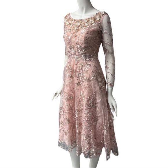 Mac Duggal Tea Length Lace & Floral Dress - Picture 3 of 7